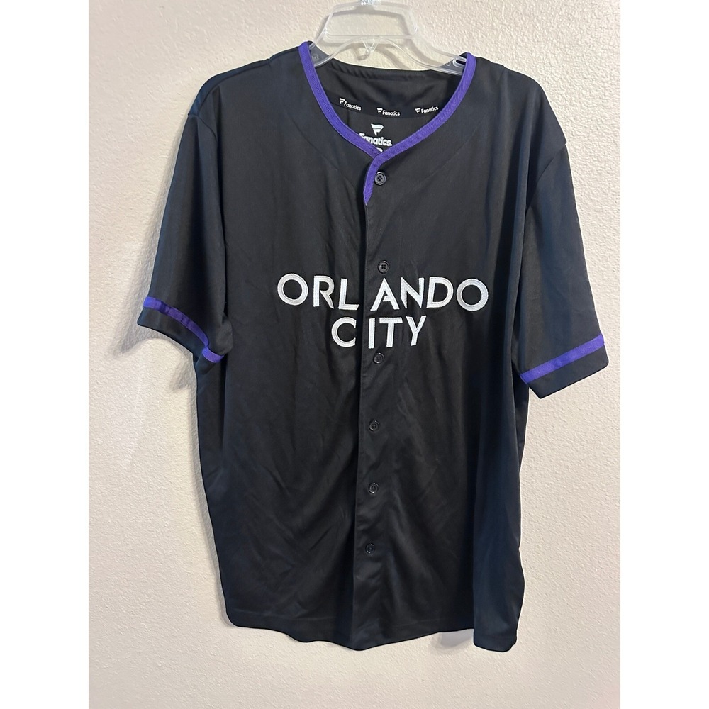 Fanatics Orlando City Soccer Jersey Button Up Purple Trim XL